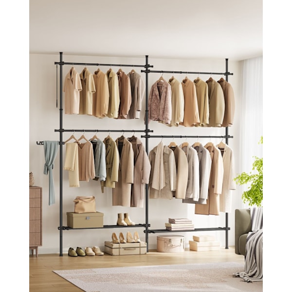 Rootz justerbar tøjstativ - Beklædningsstativ - Matsort - Stål og plastik - 33,5 cm x (162-238) cm x (208-310) cm - 9,7 kg - 92,5 kg Kapacitet