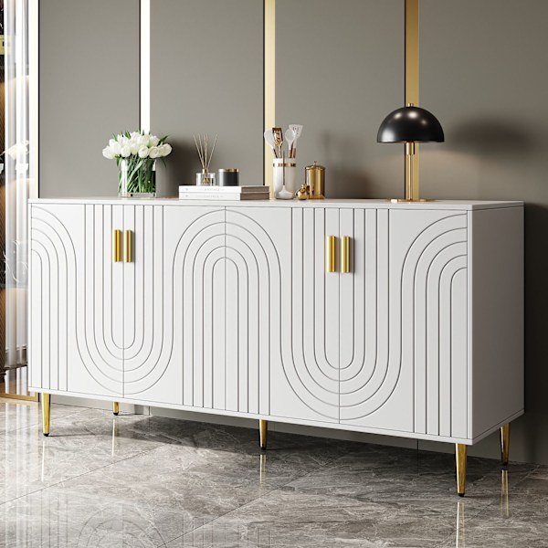 Rootz White Sideboard - Buffet Cabinet - Lagringsenhet - Elegant design, enkel rengöring, MDF, 152 cm x 40 cm x 75 cm