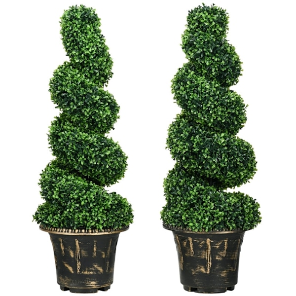 Rootz Spiral Faux Buxbom Plants - Konstgjorda Topiaries - Realistisk färg och struktur - Stabila cementkrukor - Set med 2 - Grön - 90cm x 30cm x 23cm