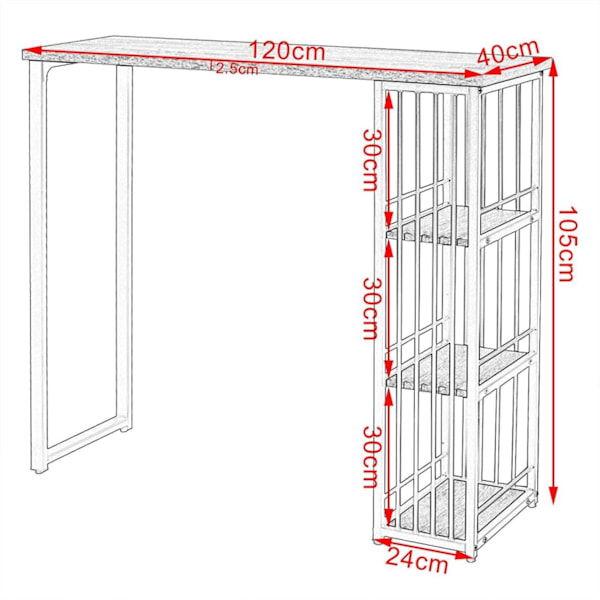 Rootz industrielt barbord - smalt pubbord - køkkenbord - stort opbevaringsrum - 120 cm x 105 cm x 40 cm