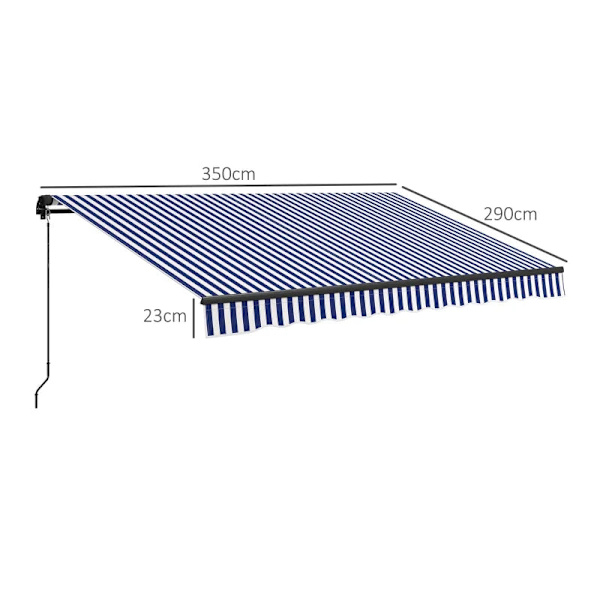 Rootz Aurinkomarkiisi - Seinäkiinnitys - Markiisin patio - Käsikampi - Säänkestävä - Alumiini-metalli - Sininen - Valkoinen - 350L x 290W cm