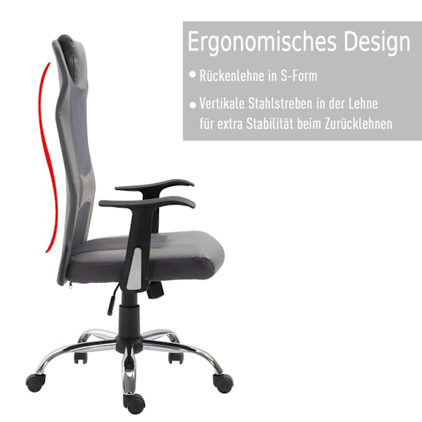 Rootz Kontorstol Executive - Grå - Skum, Læder, Metal - 25,59 cm x 23,94 cm x 48,03 cm