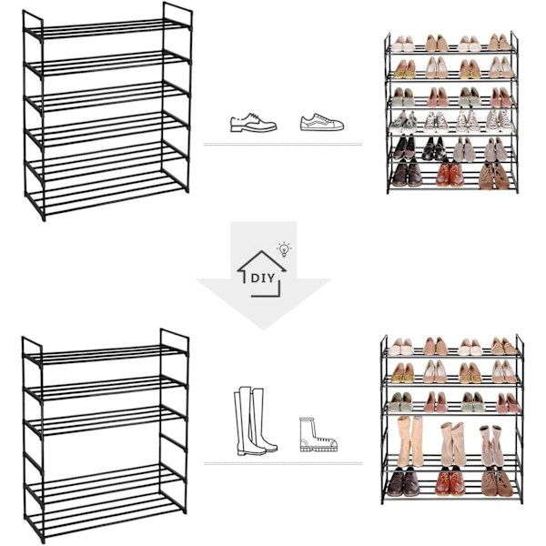 Rootz skostativer - Sæt med 2 - Sko Organizer - 24-30 par sko - Stabelbar - 92 x 30 x 53 - Metal - Sort