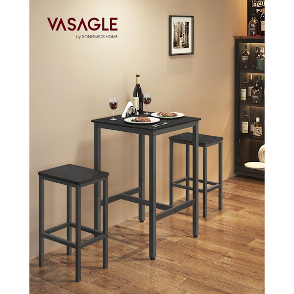 Rootz Ebony Black-Black Barbord - Högt bord - Högt bord - Spånskiva och stål - Lätt - Robust - Enkel montering - 60cm x 60cm x 92cm