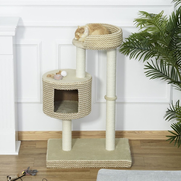 Rootz Cat Tree - beige, kahvi - luokka E1 lastulevy, pehmo, juutti - 24 cm x 16,14 cm x 37,8 cm