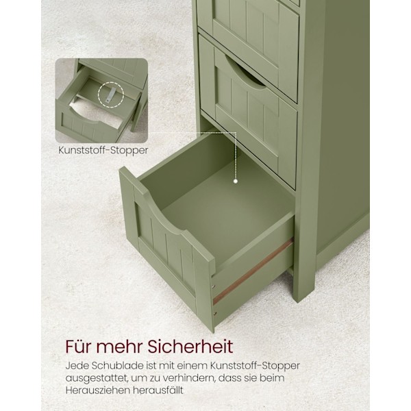Rootz Laurel Green Badeværelsesskab - MDF Opbevaringsenhed - Håndklædebeholder - 30 cm x 30 cm x 82 cm - 8,3 kg - Maks. 45 kg øverste hyldekapacitet