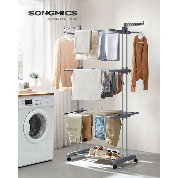 Rootz Grey Tørrestativ - Stål & Plast - Pladsbesparende design - Foldbart stativ - Stor tørrekapacitet - 64cm x 126cm x 172cm
