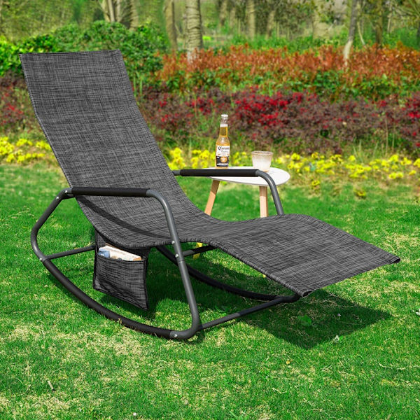 Rootz Garden Lounger - Solstol - Gungstol - Ergonomisk design - Syntetfibertyg - Förvaringsficka - Stöder upp till 150 kg - 143cm x 85cm x 57cm