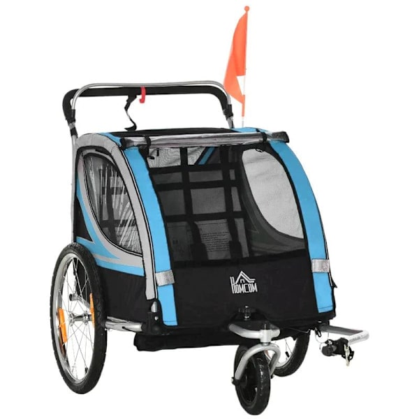 Rootz Child Trailer - Barnvagn - 5-punkts säkerhetsbälte - Universalkoppling - Stål - Blå - 142 x 75 x 101 cm