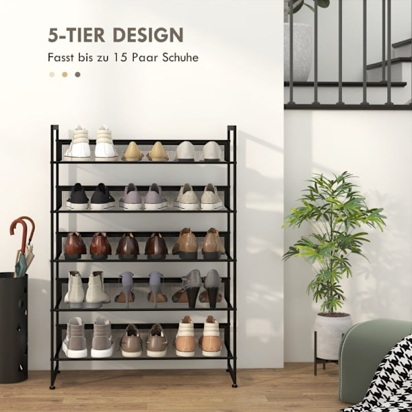 Rootz 5-lags skostativ - Skoopbevaring - Opbevaring af fodtøj - Maksimerer pladsen - Sikrer friskhed - Øger sikkerheden - 72 cm x 30 cm x 102 cm - Stå