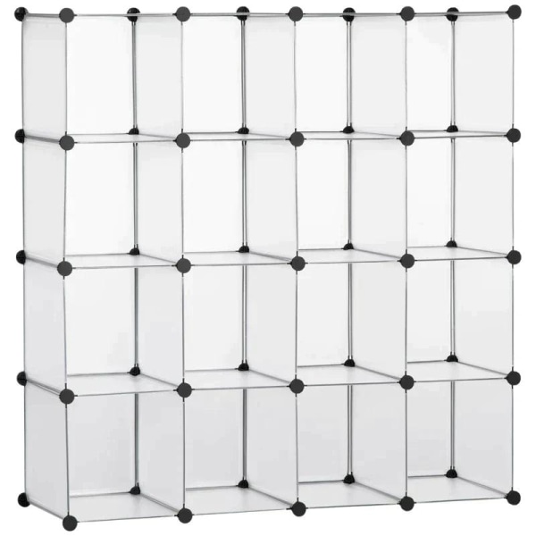 Rootz modulhylde med 16 separate kasser - Egetræshammer - Sorte ABS-stik - Hvid plade - Sort + Hvid - 125L x 32W x 125H cm