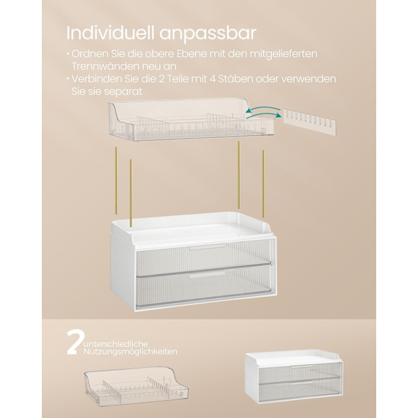 Rootz Makeup Organizer - Kosmetisk förvaring - 4-våningslåda - PET-plast - Stål - 20 cm x 32 cm x 39,1 cm, Transparent