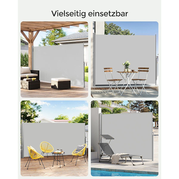 Rootz sidomarkis 160 x 350 cm - Balkongskärm - Infällbar utomhustak - Stålstomme - Vattentät polyester - 9 kg - Ljusgrå