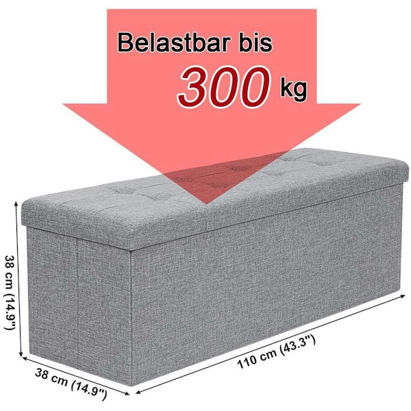 Rootz Hocker - Puf - Foldestol med opbevaringsplads - Bryst - Bænk - Opbevaring - Lysegrå - 110 x 38 x 38 cm