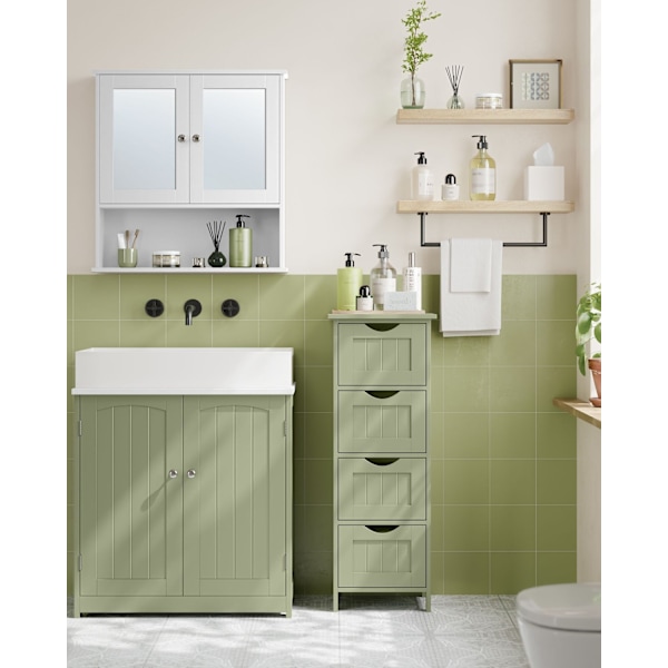 Rootz Laurel Green Badeværelsesskab - MDF Opbevaringsenhed - Håndklædebeholder - 30 cm x 30 cm x 82 cm - 8,3 kg - Maks. 45 kg øverste hyldekapacitet