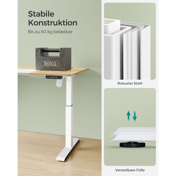 Rootz elektrisk stående skrivebord - Justerbart skrivebord - Sit Stand Skrivebord - Spånplade stålramme - Pastel Gul-Base hvid - 60 cm x 120 cm x (72-