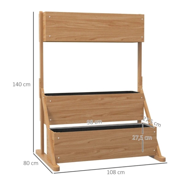 Rootz upphöjd säng - 3 blomlådor - väderbeständig - Dräneringshål - Innerfoder - Naturträ ram - 108 x 80 x 140 cm