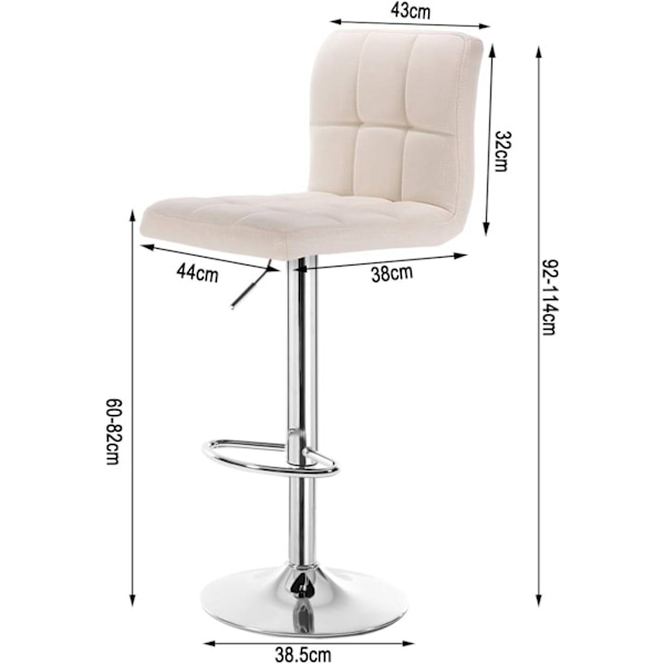 Rootz Justerbar Barstol - Bordskammel - Drejestol - Ergonomisk design - Høj holdbarhed - Gulvbeskyttelse - 92cm-114cm x 60cm-82cm