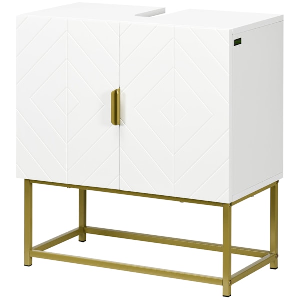 Rootz Base Cabinet Badeværelsesmøbler - Opbevaringsskab - Vanity Organizer - Rummaksimering - 60 x 30 x 65 cm hvid, guld