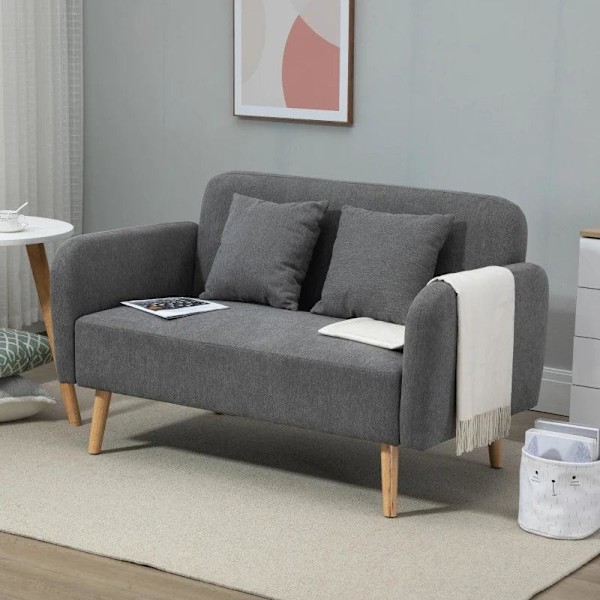 Rootz Dobbeltsofa - Polstring med hynder - Kompakt design - To-personers - Justerbar højde på fodstøtterne - Fløjlsagtig polyester - Gummitræ - Skum -