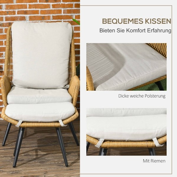 Rootz Polyrattan Havestole og skammelsæt - Udendørsmøbler - Terrassesæder - Justerbart ryglæn - Vejrbestandigt - Skridsikre fødder - 67W x 83D x 94H c