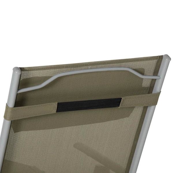 Rootz Solstol - Solstol - Trädgårdssäng - 7 positioner - Justerbar - Strandsäng med kudde - Fällbar - Mesh Metall - Grå + Silver - 137 x 63,5 x 100,5