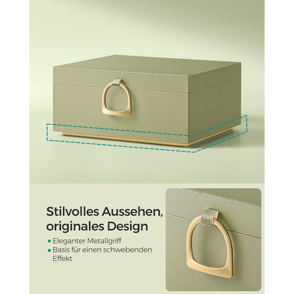 Rootz Laurel Green smykkeskrin - Organizer-etui - Opbevaringsbeholder - MDF-konstruktion - Fløjlsforing - Kompakt design - 20,5 cm x 24 cm x 11 cm
