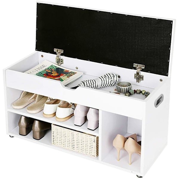 Rootz Skoskab Hvid - Multifunktionsskab - Træskoskabe med opbevaringsplads - 80 x 44 x 30 cm (BxH x D)