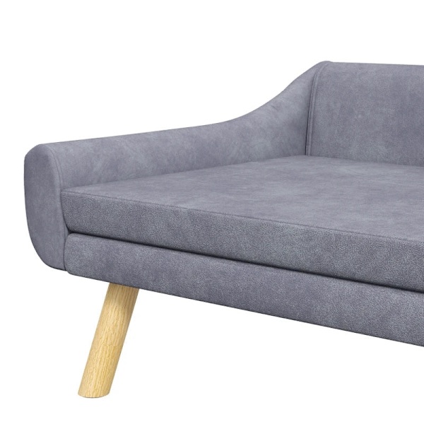 Rootz Pet Sofa - Hundsoffa - Scandi Design - Avtagbar kudde - Sammetslook - Grå + Natur - 102 cm x 58,5 cm x 42,5 cm