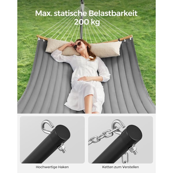 Rootz Hängmatta med Stativ - Gungbädd - Hängstol - Stålstomme - Polyestermaterial - 400cm x 100cm x 90cm
