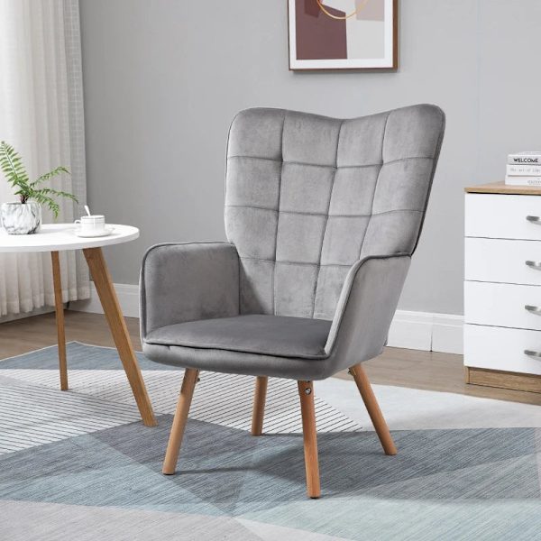 Rootz Lænestol I Retro Design - Læsestol - Velvet Look - Grå - 71cm x 76cm x 101cm