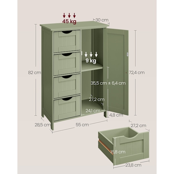 Rootz Forest Green Förvaringsskåp - Högt skåp - MDF - 45 kg Översta hyllkapacitet - 30 cm x 55 cm x 82 cm