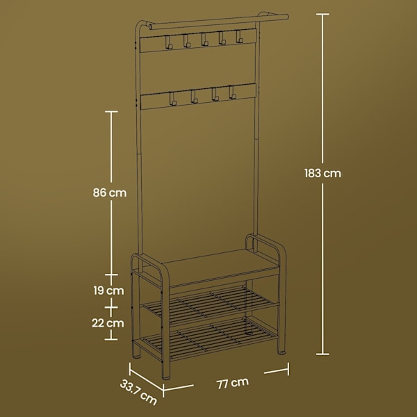 Rootz Cloakroom Stand - vaatekaappijalusta - käytävän järjestäjä - kenkäpenkki - 72 cm x 33,7 cm x 183cm