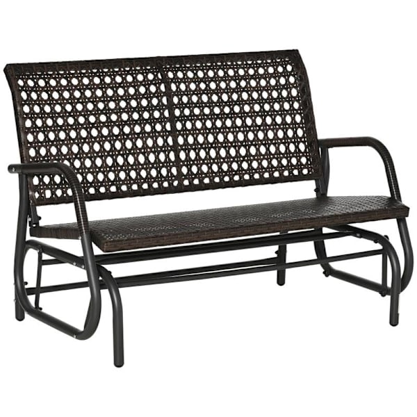 Rootz Gyngebænk i rattan - Dobbelt gyngestol - 2-i-1 Design gyngebænk - Gyngebænk i rattan - Med ekstra bredt sæde - Brun - 70L x 120W x 84H cm