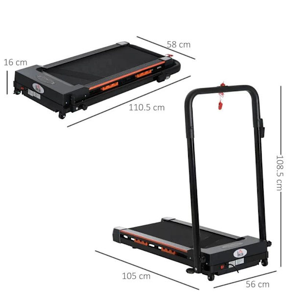Rootz Løbebånd - Elektrisk Løbebånd - Elektrisk Løbebånd Med LCD Display - Sammenfoldelig fitnessmaskine - Stål - Sort - 105 x 56 x 108,5 cm