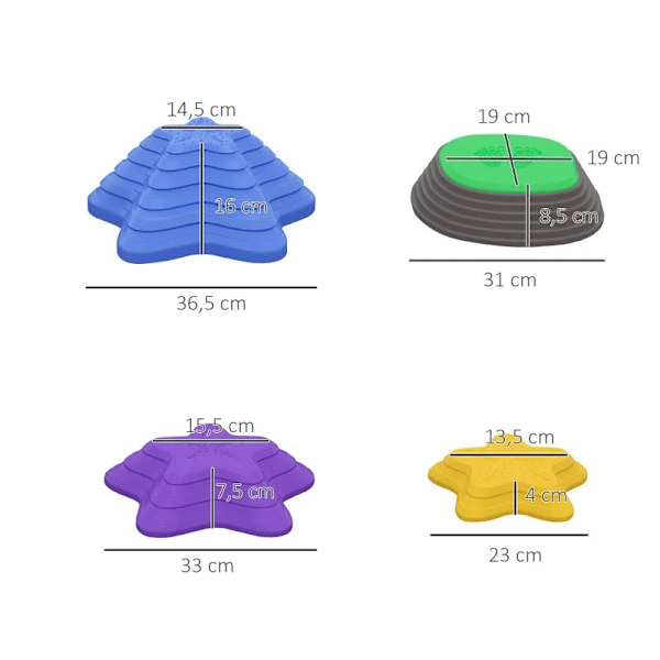 Rootz Stepping Stones Set för barn - 3 år och äldre - 5 stenar - Halkfritt - Upp till 80 kg - Sjöstjärna Design - Lek för inomhus - Utomhus - Flerfärg