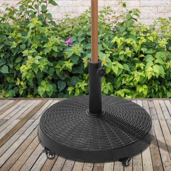 Rootz Parasol Stand - Paraply Stand - Paraply Holder - Paraply Base - Rattan Look - Syntetisk Resin + Metal - Sort - Ø52 x 41 cm