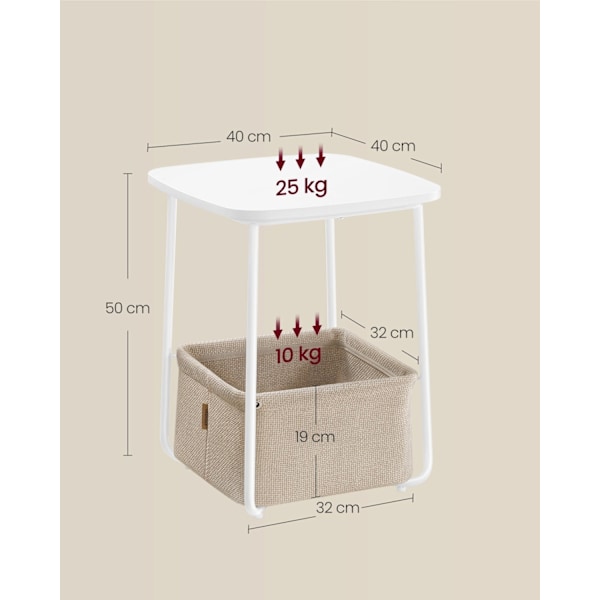 Rootz sidebord - endebord - natbord - spånplade stål polyester - 40 cm x 40 cm x 50 cm - mat hvid kamelbrun