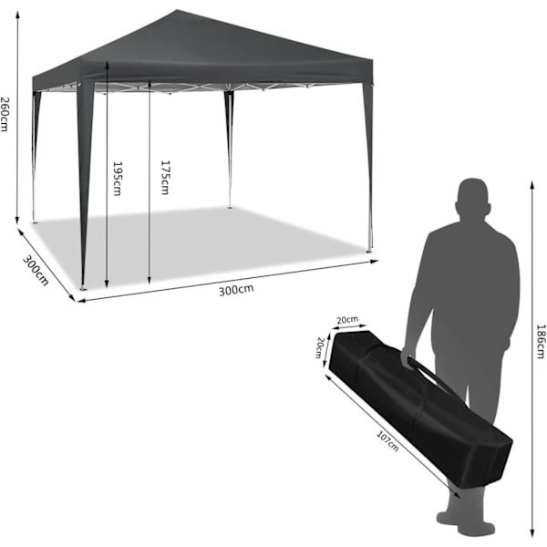 Rootz Premium Outdoor Gazebo - Paviljong - Baldakin - Vattentät - UV-skydd - Enkel installation - 3x3m - Antracit
