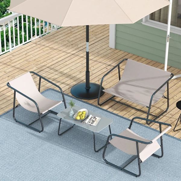 Rootz Havemøbelsæt - 4-delt - Havemøbler - Loungemøbler - 1 sofa & 2 lænestole - Stål+åndbart mesh - Grå+Flødehvid - 110 x 70 x 70 cm
