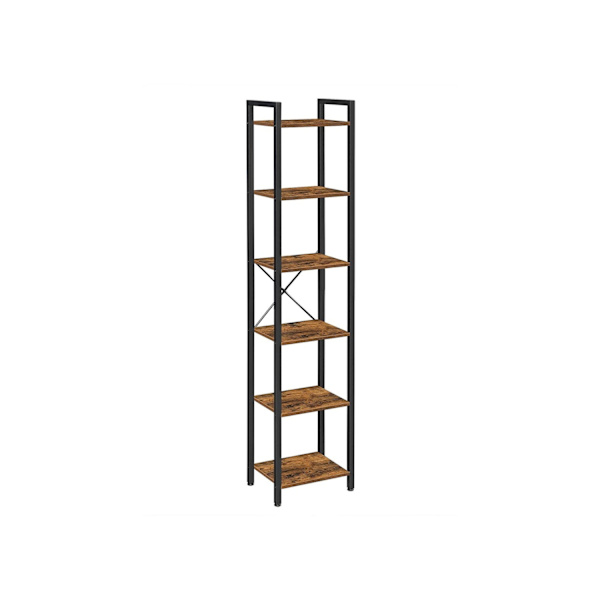 Rootz Vintage brun-sort bogreol - Spånpladestål - Høj reol - Rustik opbevaring - 40 cm x 30 cm x 187,5 cm