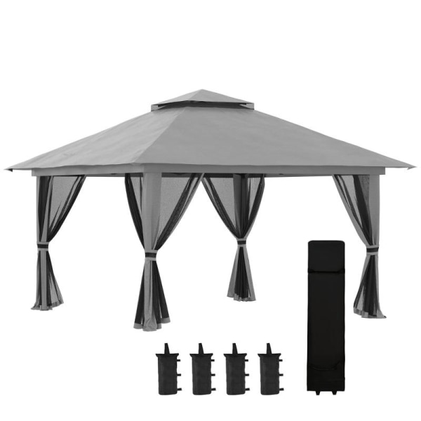 Rootz Folding Gazebo - Höjdjusterbar - 4 Meshväggar - Ventilationstak - Bärväska - Snabbmontering - Mörkgrå - 4 x 4 x 3 m