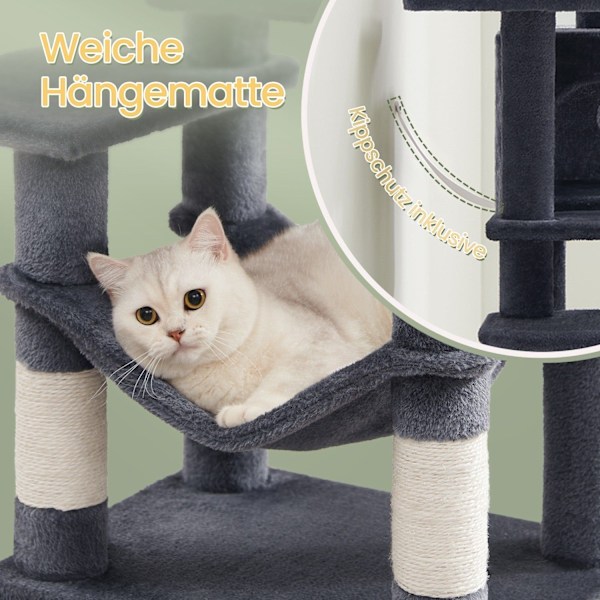 Rootz Multi -etager Cat Tree med hule - Scratching Post - Climbing Tower - Robust design - 45 cm x 35 cm x 112 cm