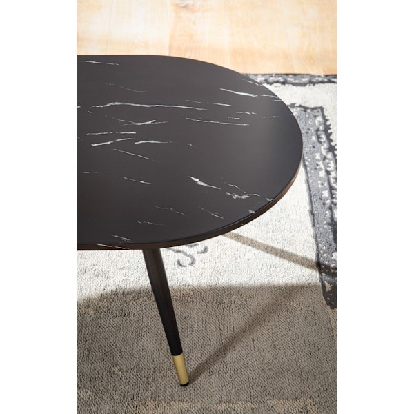 Rootz Ovalt soffbord - Modernt vardagsrumsbord - Bord i marmorlook - Säkra metallben - 120 cm x 60 cm x 41,5 cm - Elegant design i svart och guld
