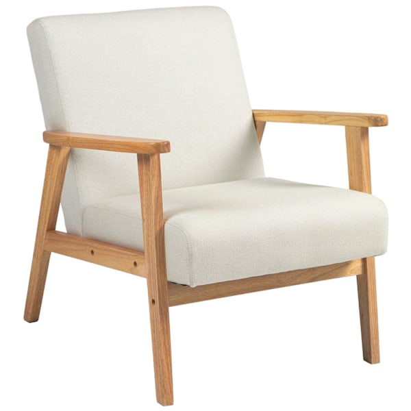 Rootz Lounge -tuoli - Rentoutumistuoli - Yksinkertainen nojatuoli - korkea mukavuus - 68,5 cm x 78,5 cm x 75cm - kerma liinavaatteet ja hevea -puurunk