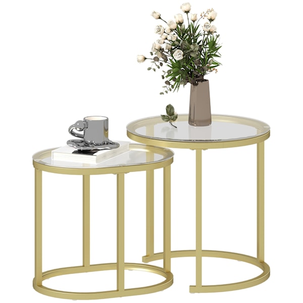 Rootz 2 -stykke sæt sofabord - oval & rund sofabord - Stabelbart borde - Rumbesparende design - Ø50 x 50,5 timer, 60L x 36b x 43,5 timer cm