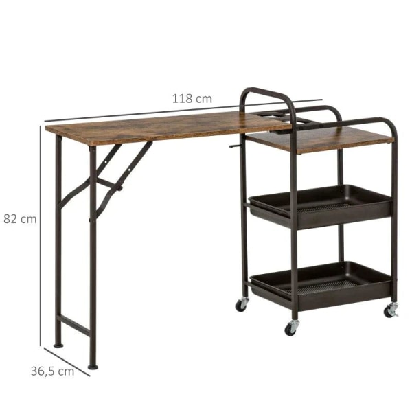 Rootz Køkkenvogn - Tevogn - Serveringsvogn - Foldebord - Brun/Sort - 118 cm x 36,5 cm x 82 cm