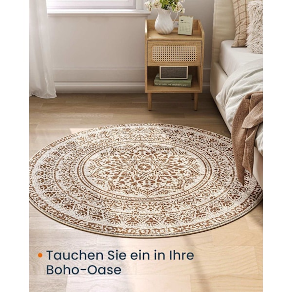 Rootz Round Boho Style Matta - Cappuccino Beige - Polyesterfilt TPR - Lätt - 120 cm diameter - 1,6 kg - Utomhusmatta för inomhusbruk