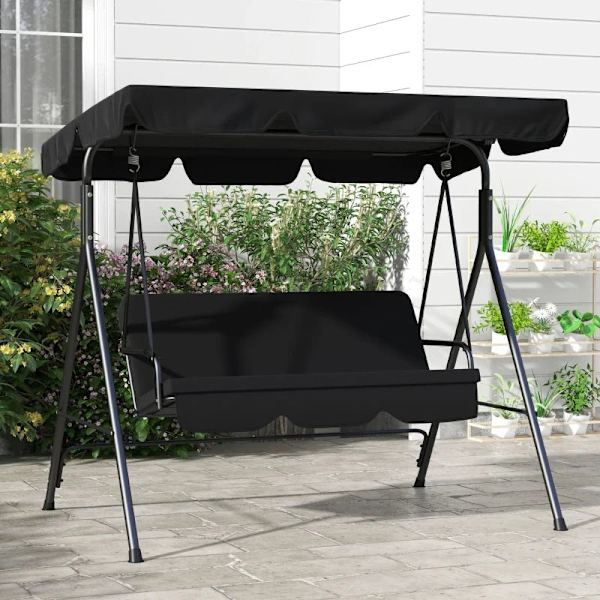 Rootz Hollywood Swing - Havesenge - Gyngebænk - 3 personers - Vejrbestandig - Stål-polyester - Sort - 172cm X 110cm X 153cm
