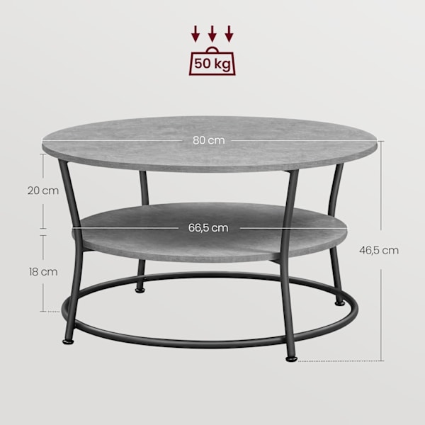 Rootz Pyöreä sohvapöytä - Teollinen pyöreä pöytä - Harmaa-musta väri - Lastulevy ja teräs - 80cm S x 46.5cm K - 10.6kg - 50kg Kapasiteetti